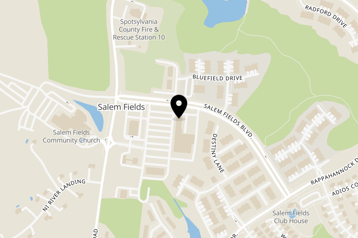 Map showing the location of Southern Style Chicken & Waffle 7132 Salem Fields Boulevard on 7132 Salem Fields Blvd in Fredericksburg