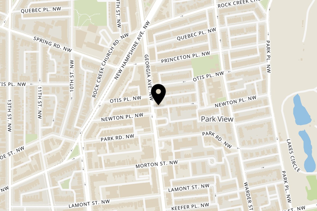 Map showing the location of Southern Style Chicken & Waffle 3539 Georgia Ave NW on 3539 Georgia Ave NW in Washington